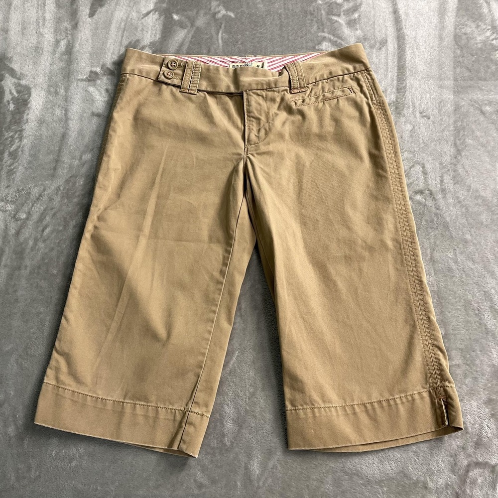 Y2K Low Rise Old Navy Khaki Capri Pants Womens 6 Beige Twill Wide Leg Crop